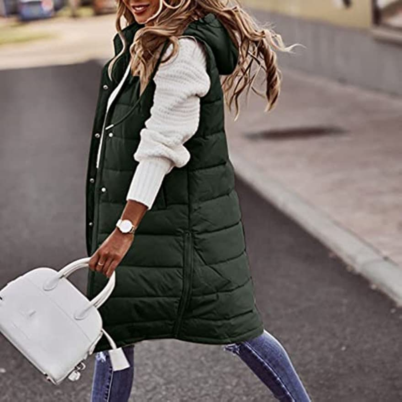 Chaleco largo con capucha para exteriores, chaqueta acolchada para mujer, chaqueta sin mangas, suéteres ligeros de invierno