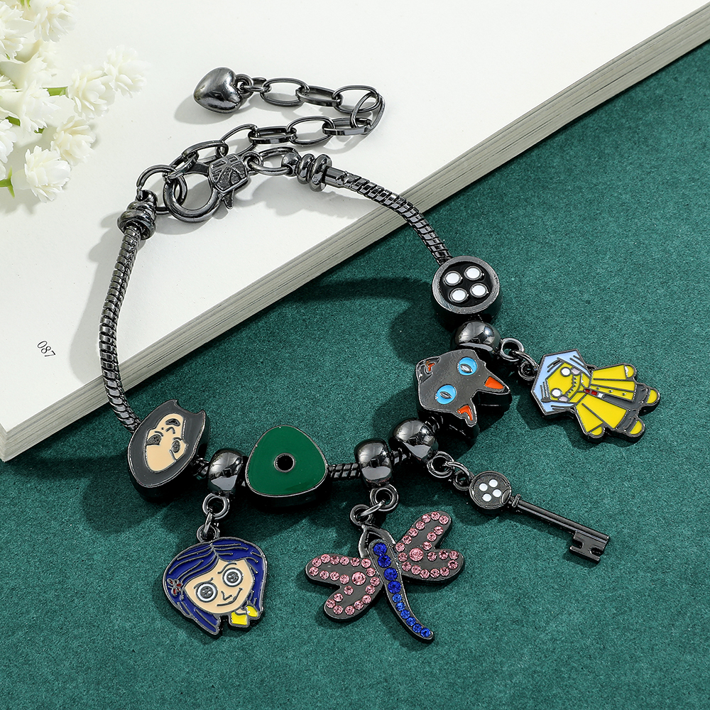 Coraline and the Secret Door Charms gelang wanita Halloween Natal perhiasan Fashion Gothic rantai tangan gadis Anime gelang