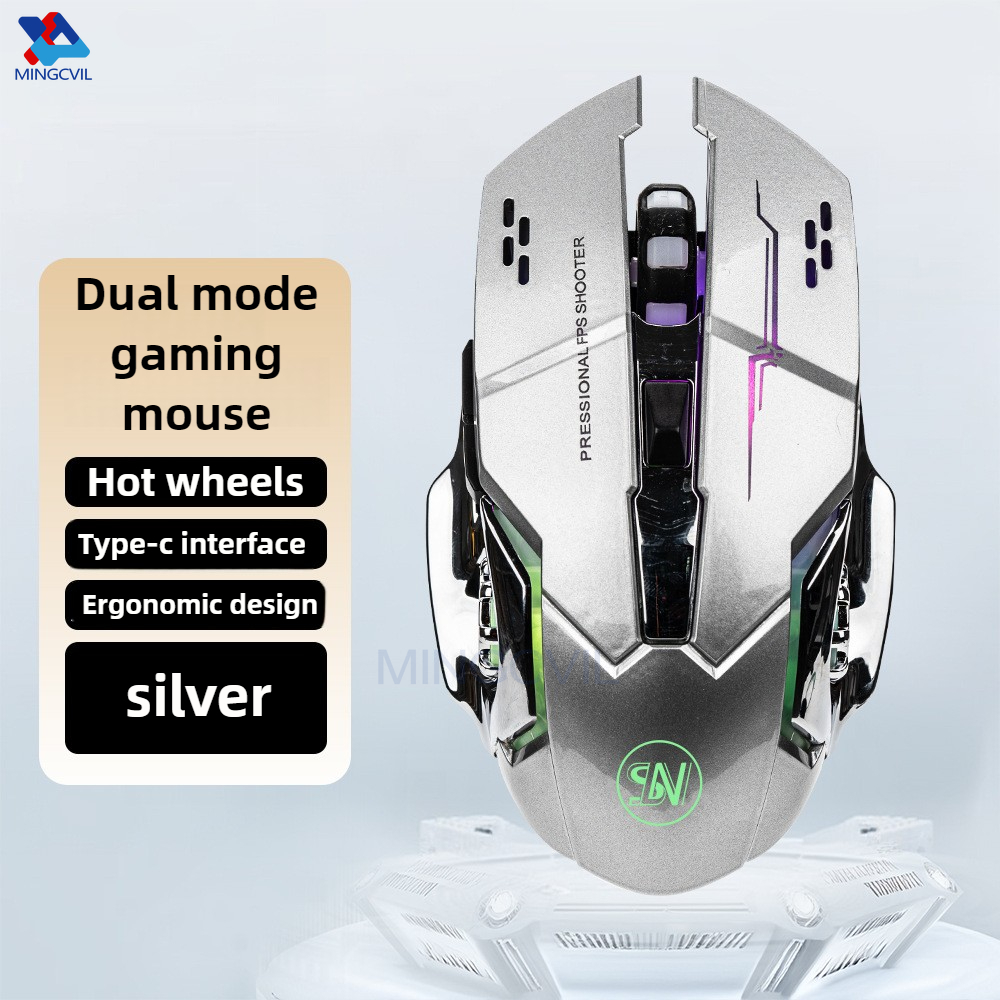 MINGCVIL-ratón inalámbrico recargable para videojuegos, Mouse con Bluetooth, USB, mecánico, retroiluminación para deportes electrónicos, para ordenador