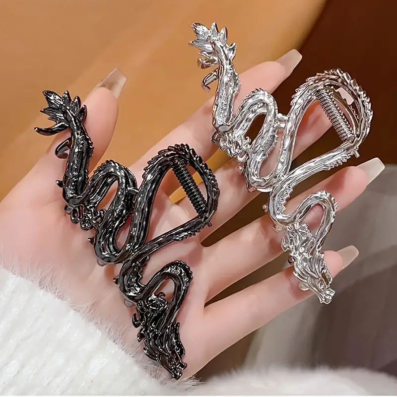 Metalowy pazur do włosów w stylu chińskim w kształcie smoka, mocne mocowanie, odpowiedni do modnej damskiej spinki do włosów w kucyk