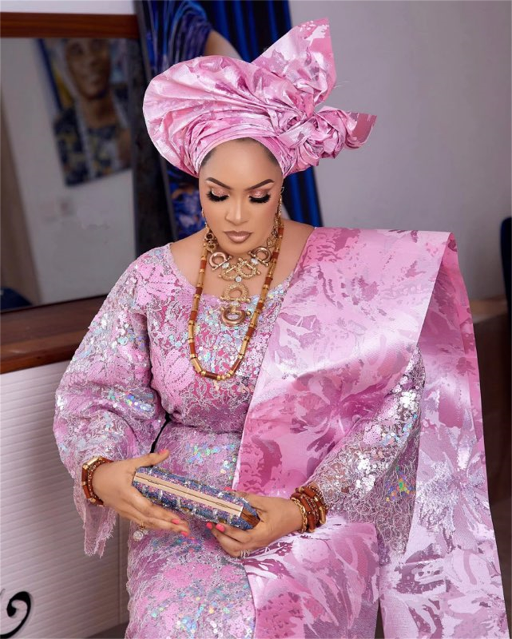 Ikat Kepala Pernikahan Nigeria Grand Swiss Hayes Platinum Gele Untuk Pakaian Pengantin Festival Budaya Gaya Afrika