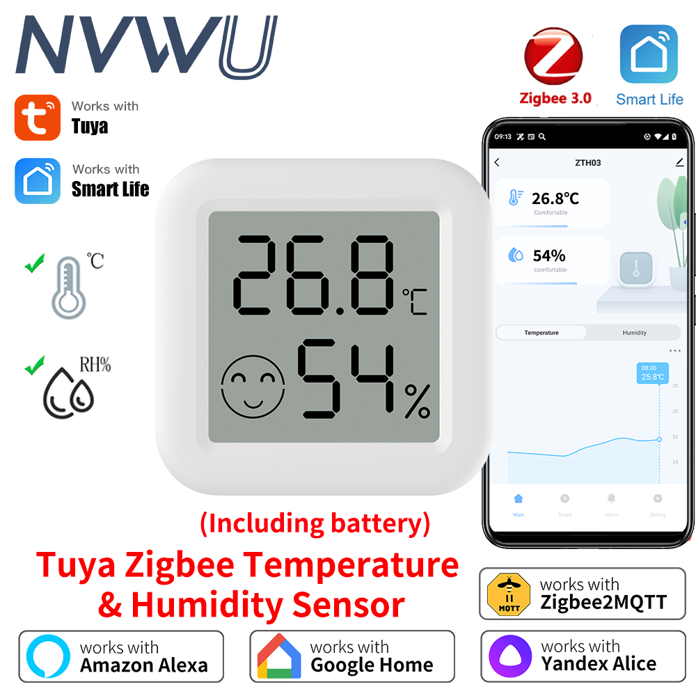 Tuya Zigbee 3,0 Sensor de temperatura y humedad aplicación remota termómetro de Control a través de Smart Life para trabajo doméstico inteligente con Yandex Alexa