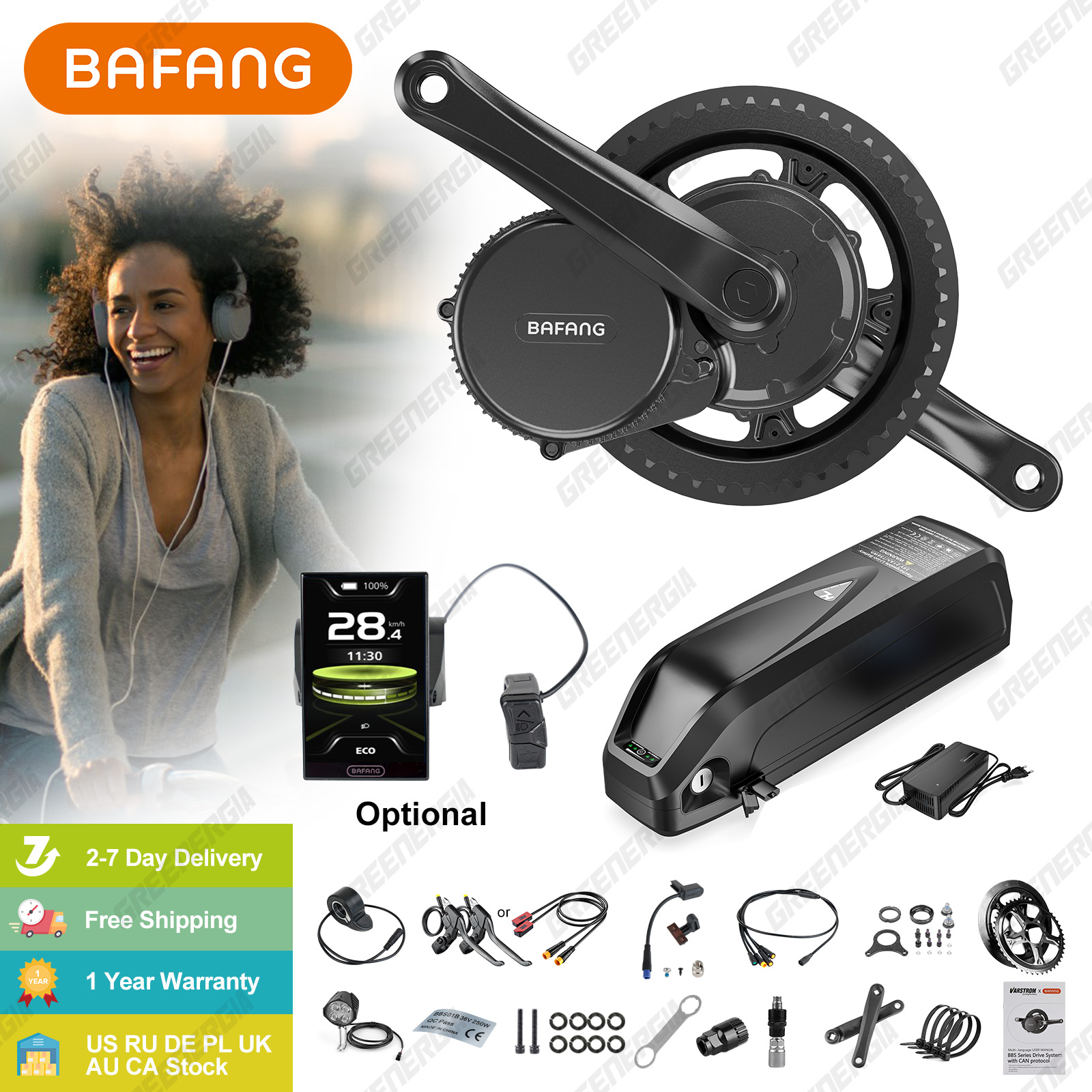 Bafang 750W Motor BBS02B BBS02 Ebike Conversion Kit Electric Bicycle Mid Drive Engine 48V 52V 20Ah 17.5Ah Hailong Battery Kit