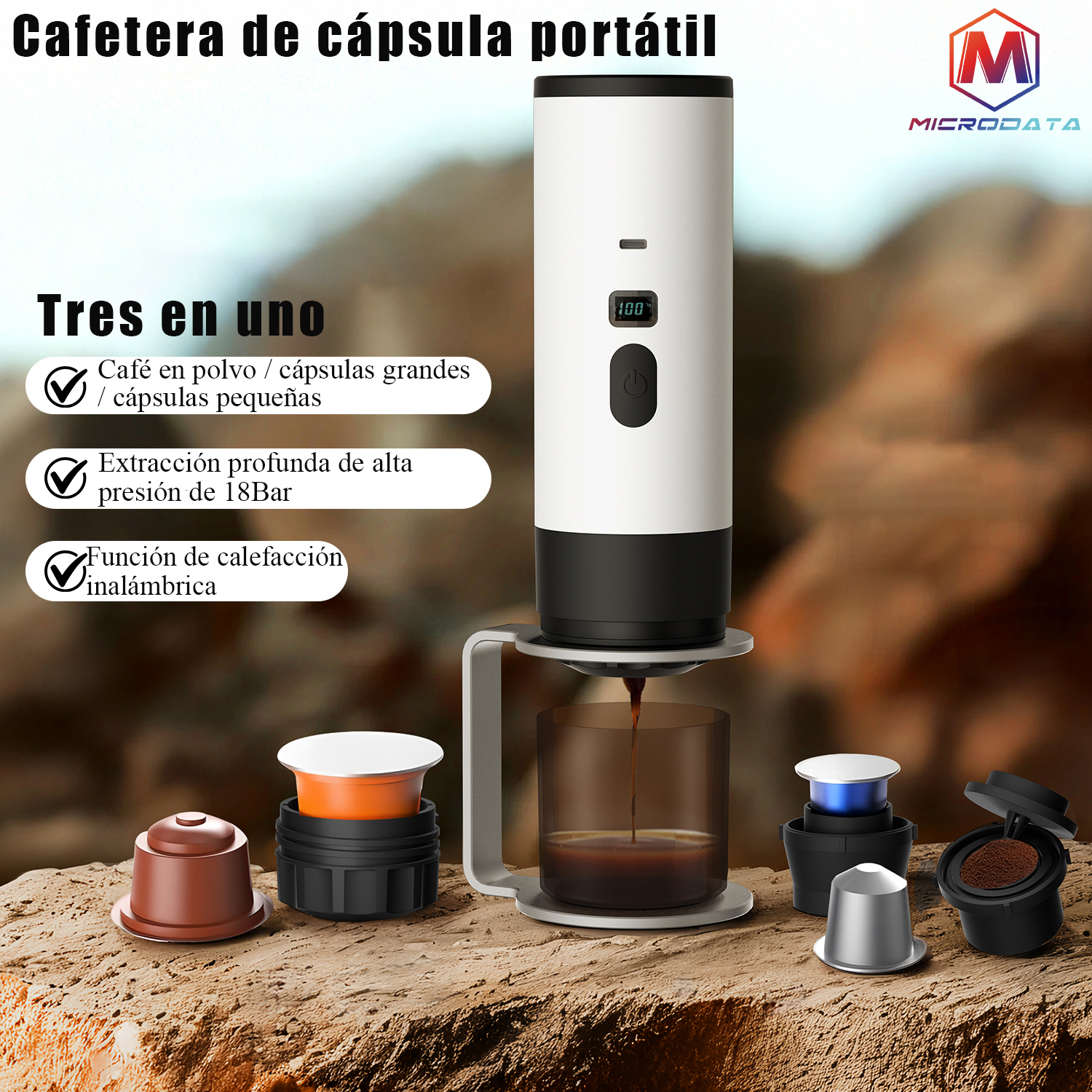 Máquina de café elétrica portátil 3 em 1, cápsula, máquina de café expresso, bomba de aquecimento sem fio, extração de copo de café, display digital