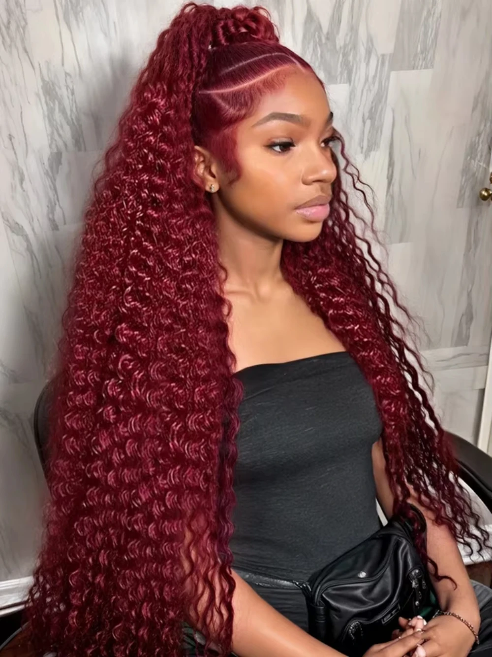 180 Density Burgundy  13x4 Lace Front Human Hair 99J Red Transparent Deep Wave 13x6 Lace Frontal Wig For Black Women