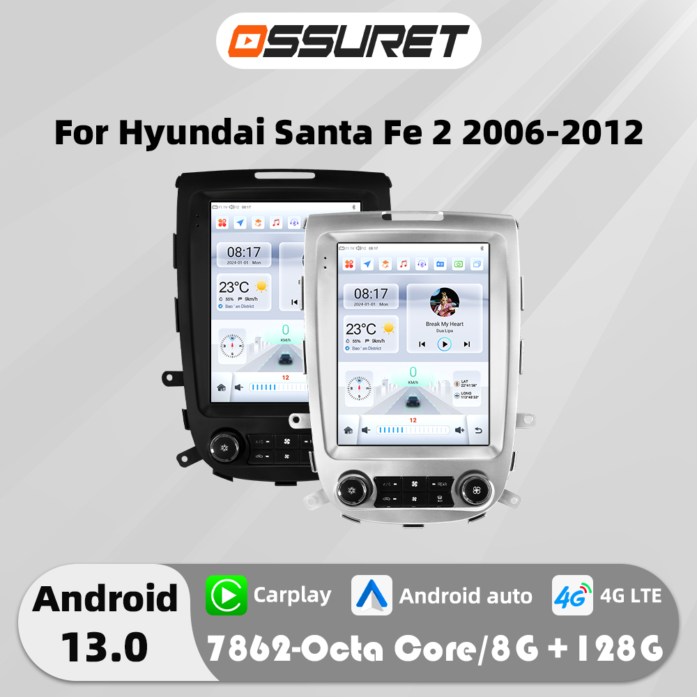 Android 13 mobil 9.7 inci, pemutar Multimedia untuk Hyundai Santa Fe 2 2006-2012 7862 DSP Carplay GPS navi Stereo 4G Autoradio