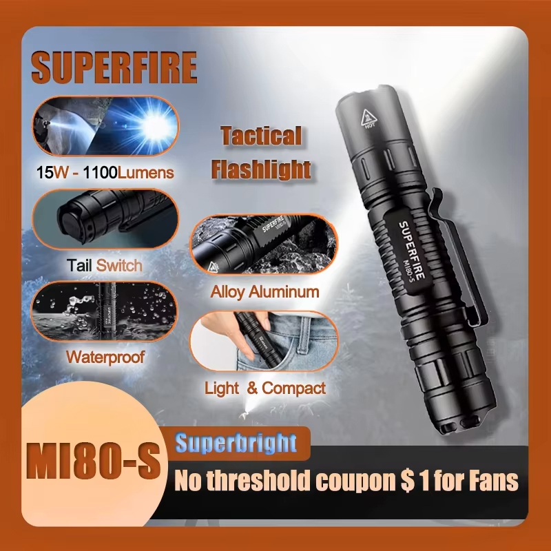 SUPERFIRE MI80-S 15 Вт EDC мощный светодиодный фонарик 18650 аккумулятор 1100LM портативный фонарь для кемпинга и рыбалки тактический фонарик