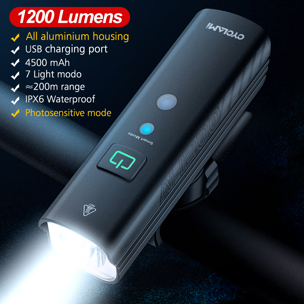 CYCLAMI 1200 2000 Lumenów Lampka Rowerowa Przednia USB Akumulator 4500mAh Wodoodporna IPX6