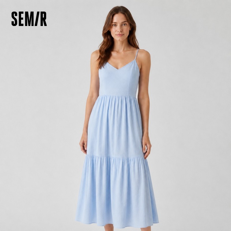 Gaun Wanita Semir Jacquard Bertekstur Halter Neck Seksi Berkelas Lembut 2026 Musim Panas Romantis Kasual Fashion Top