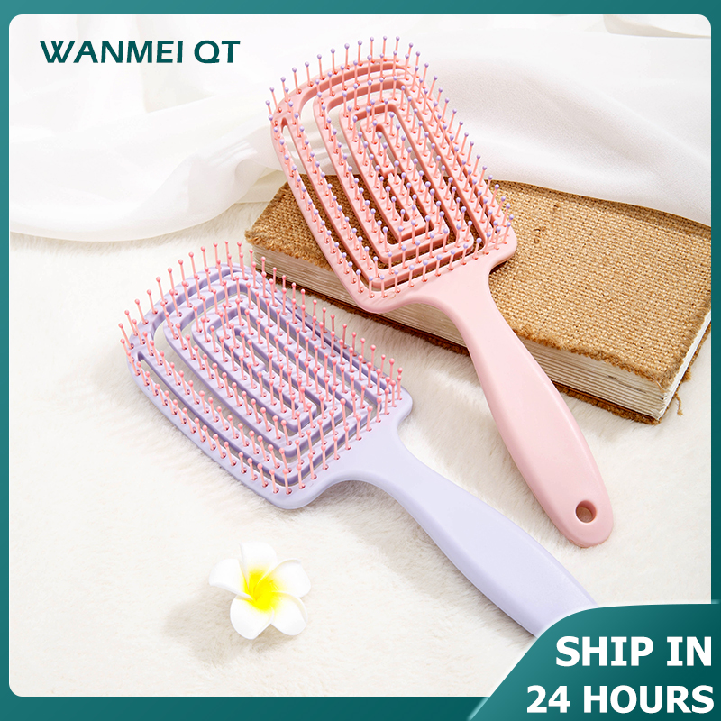 1pc Elastische Massage Kam Hol Haarborstel Hoofdhuid Massage Kammen Salon Haar Styling Ontklitter Snelle Föhnen Detangling Tool