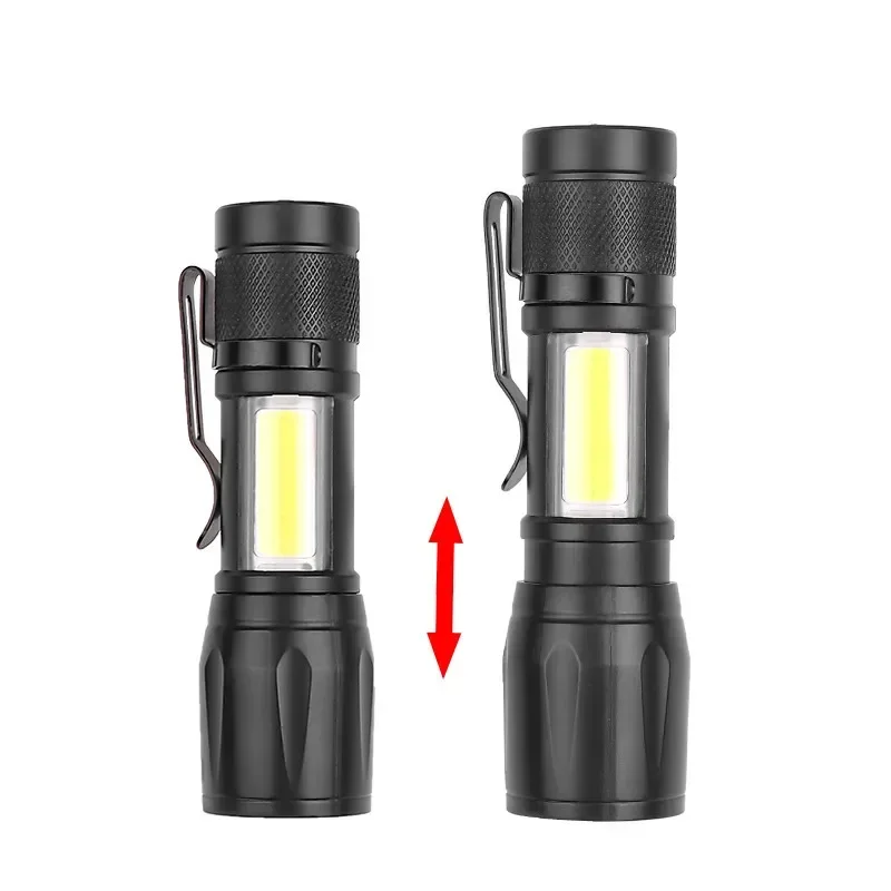 Mini Flashlight COB+XPE Portable Torch USB Charging Camping Lantern Zoomable Focus Light Tactical Flashlight with Pen Clip