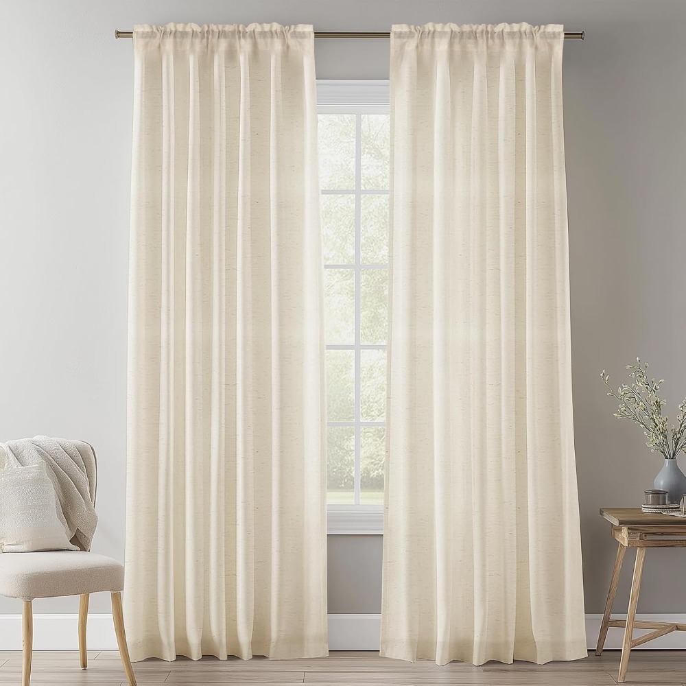 Cortina de gasa de lino Natural, cortinas de red con caída de 132CM, ventana con filtrado de luz, cortinas transparentes para dormitorio y sala de estar