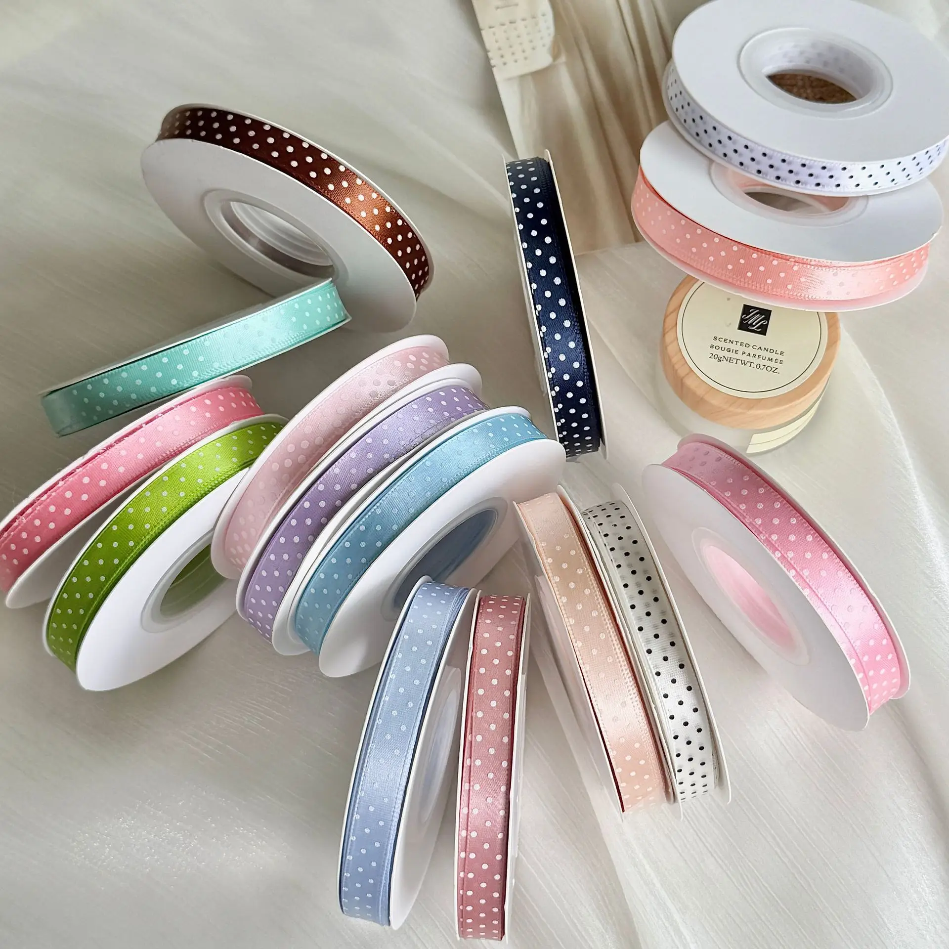 Ribbon Polka Dot  Multi Color Fabric Ribbons 25 Yards for Gift Wrapping Christmas DIY Crafts Hair Bows Wedding Party Home Decor