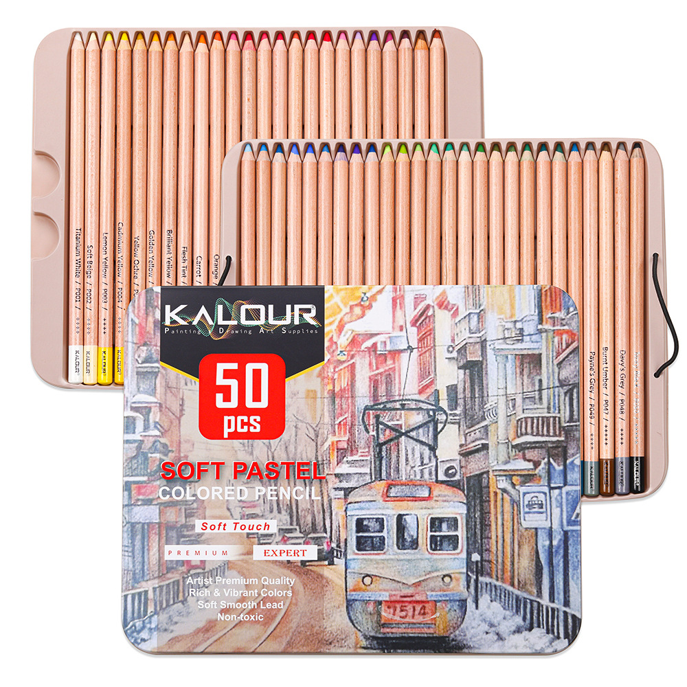 KALOUR 50 ชิ้น Professional Soft Pastel ดินสอสีไม้ Skin Tints พาสเทลดินสอสีสําหรับศิลปิน Coloring Art Supplies