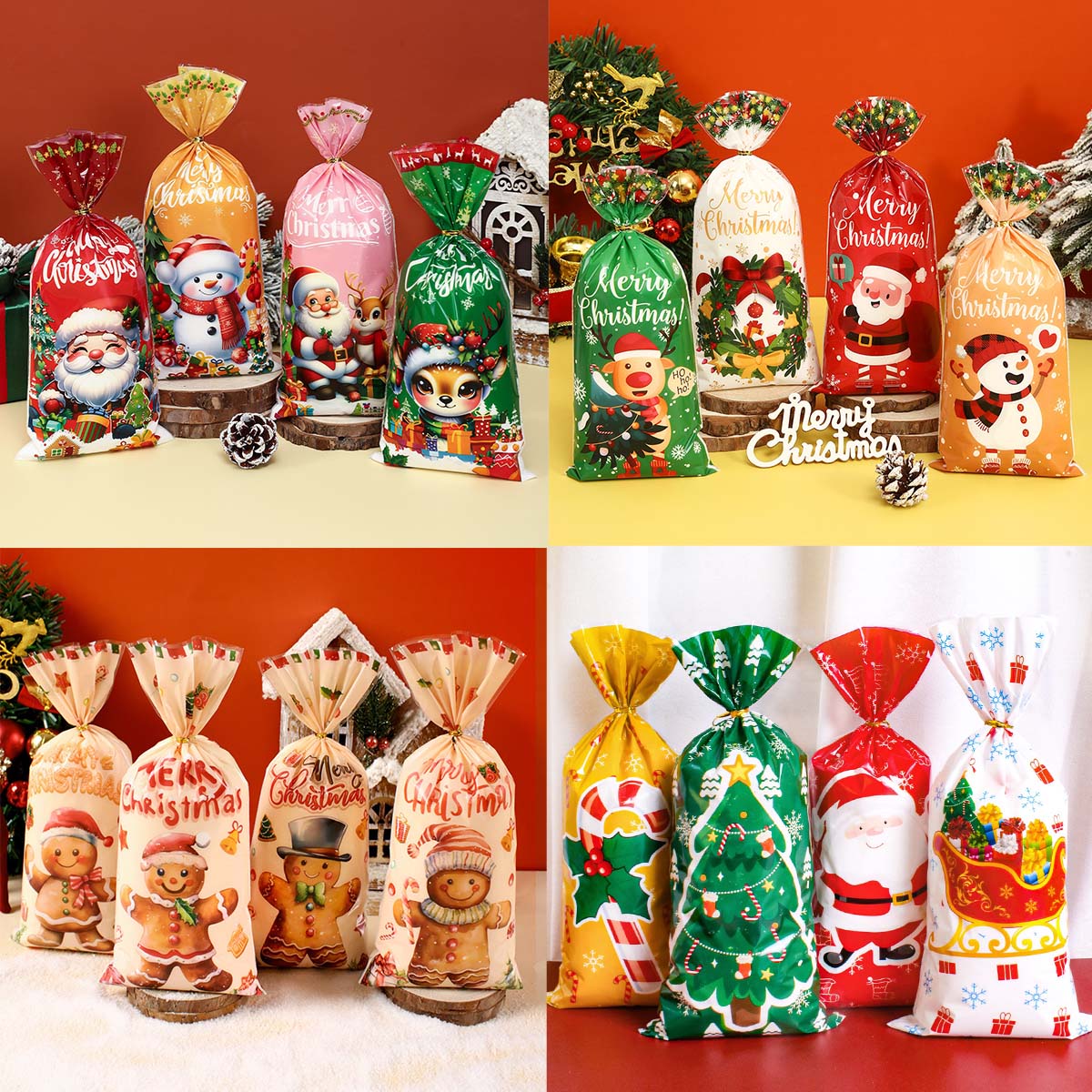 25/50/100pcs Christmas Candy Bags Santa Cookie Biscuit Packaging Bag Christmas Decoration 2024 Gifts Bag for Party Supplies
