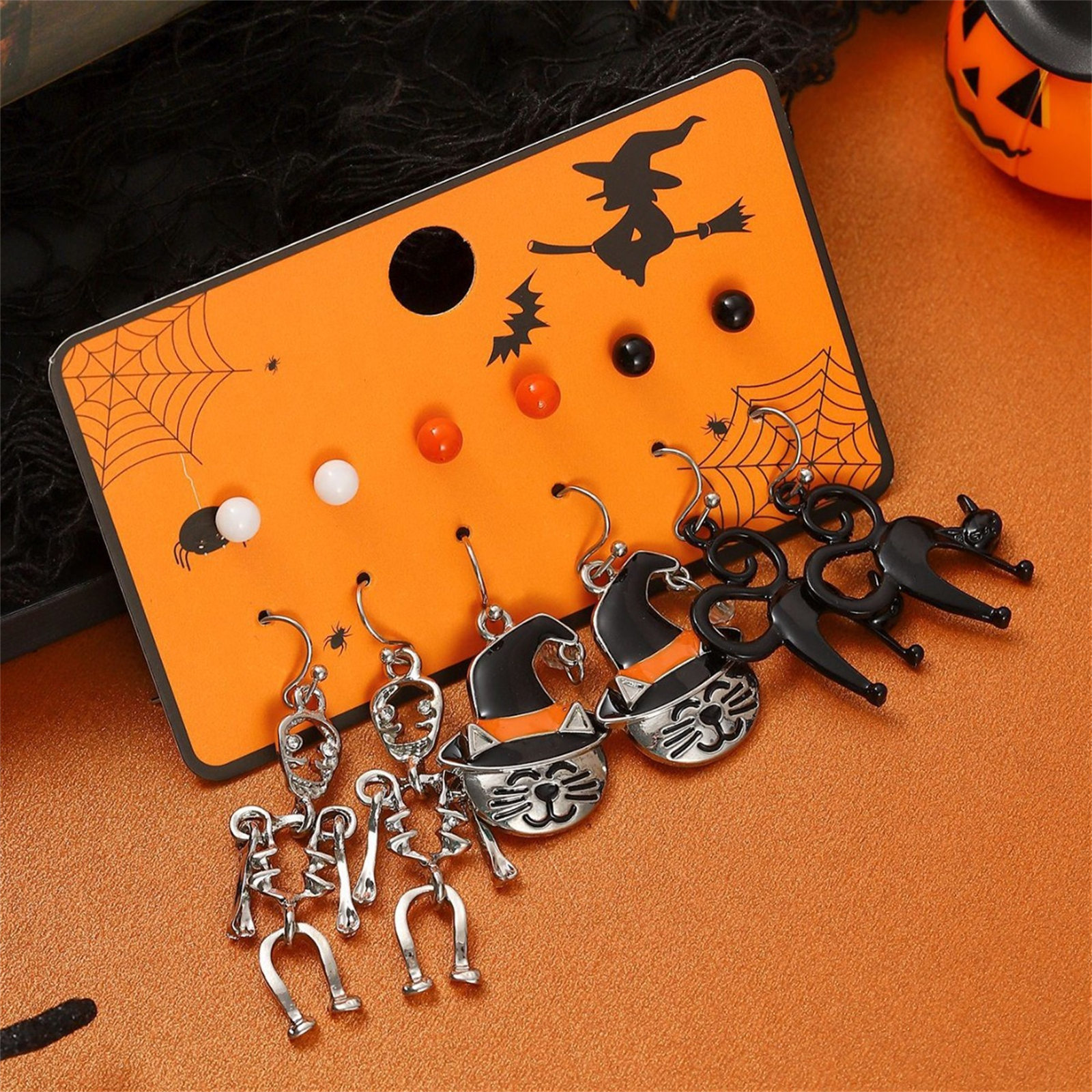 12 Pieces/Set Of European And American Fashion Halloween Series Skeleton Cute Cat Earrings Jewelry Accessories Party Gifts