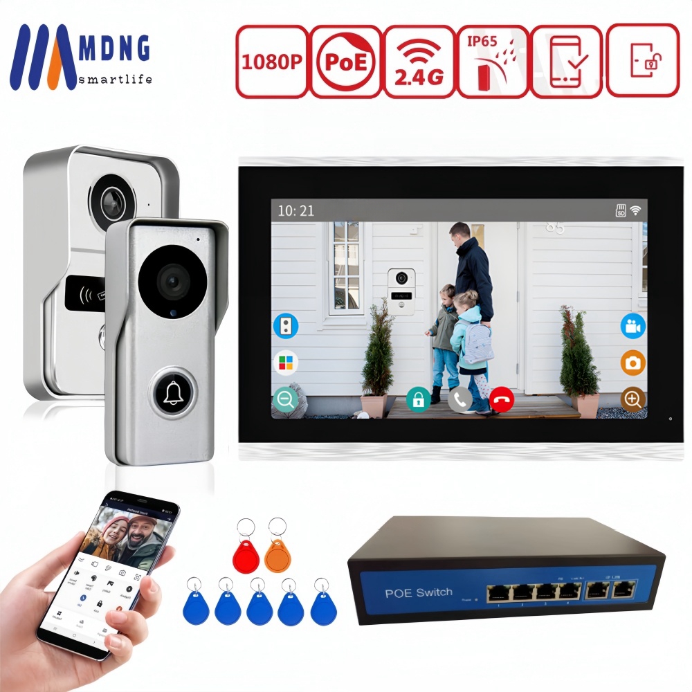 TUYA 1080P 10 inch video-intercom touchscreen draadloze WiFi POE bedrade deurbel RFID toegangscontrole nachtzicht waterdicht