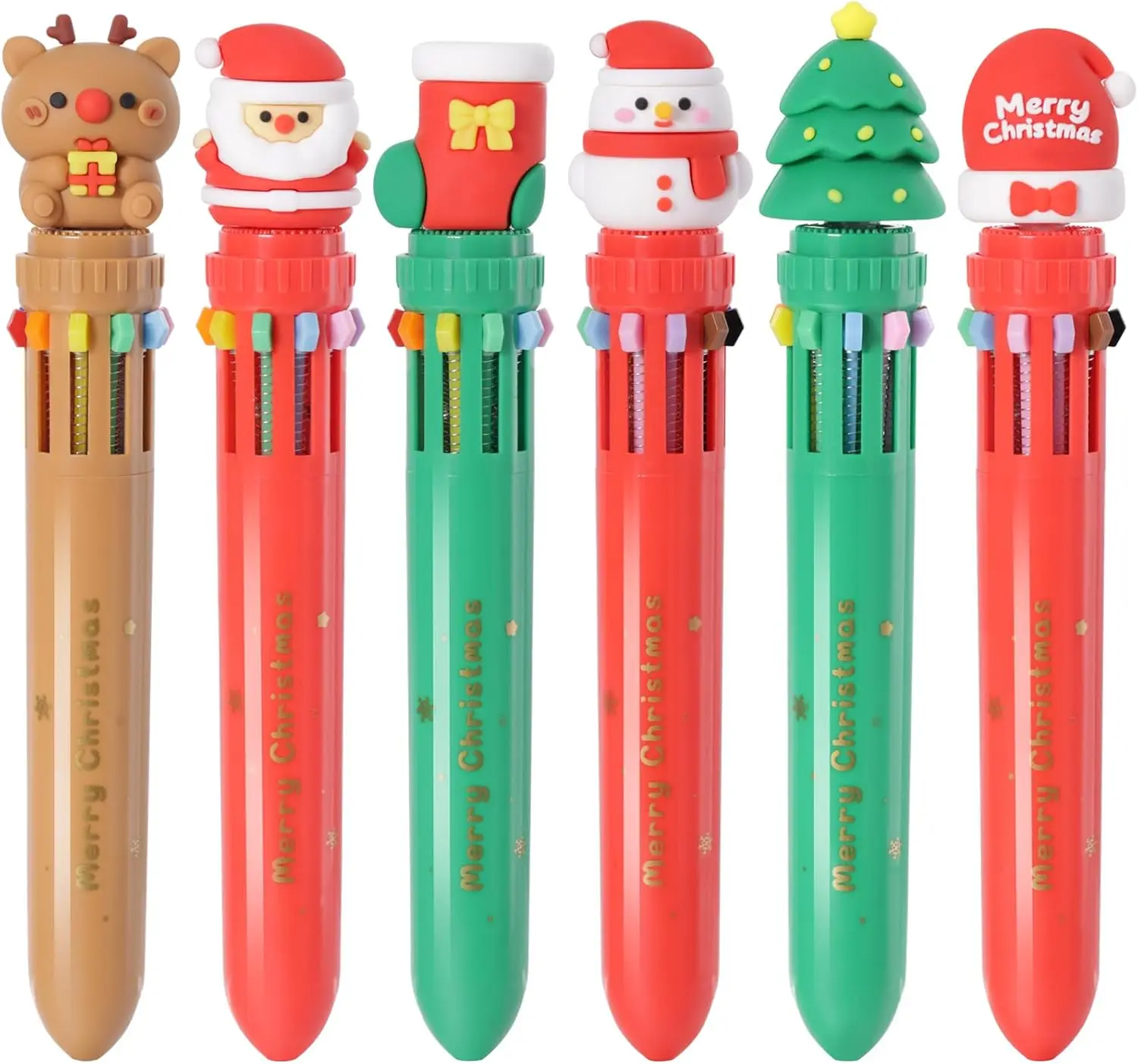 12 ชิ้น 10 สีปากกาลูกลื่น 0.7 มม. อุปกรณ์สํานักงานโรงเรียนคริสต์มาสแบบพับเก็บได้