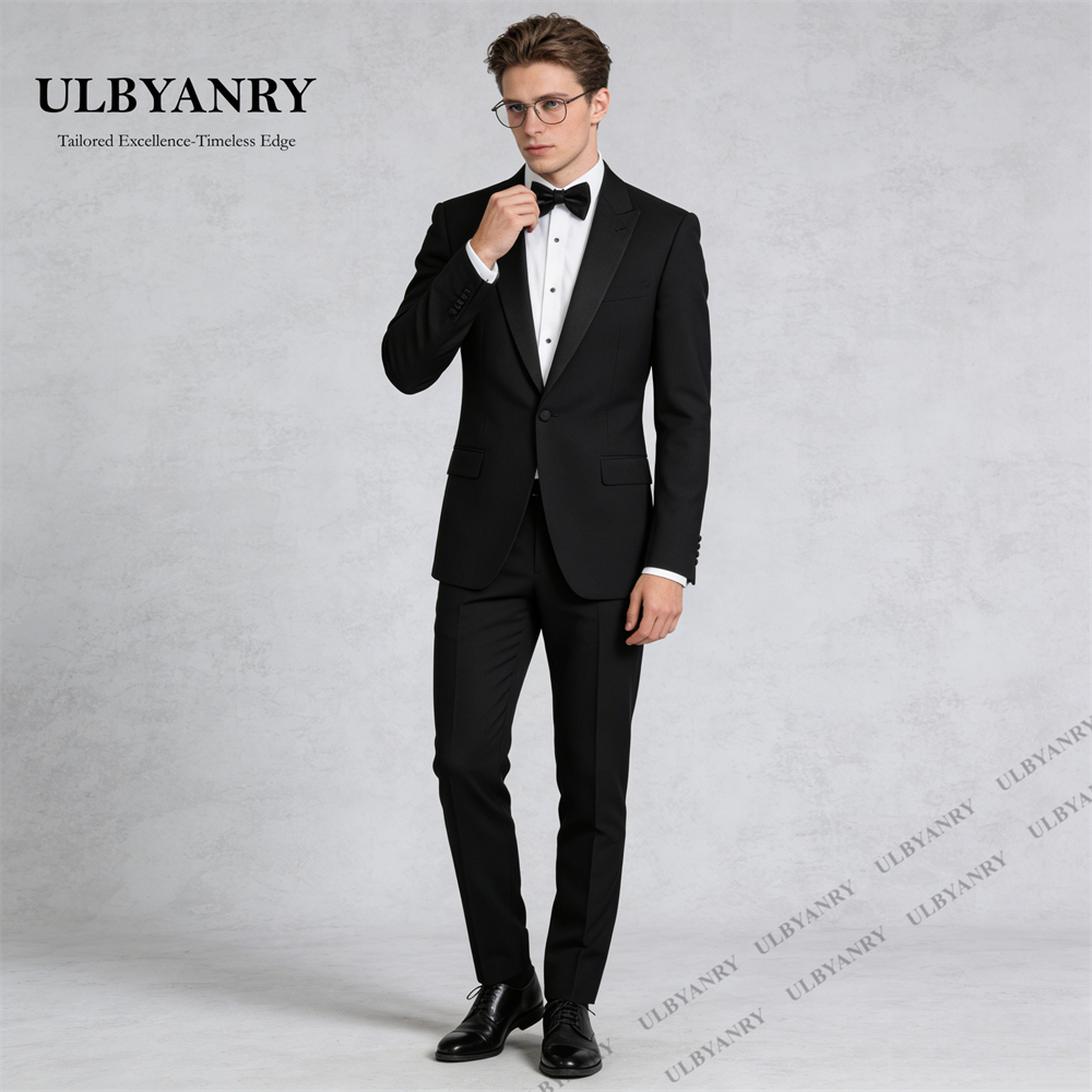 ULBYANRY Klasyczny garnitur męski na imprezę w stylu black tie, 3-częściowy garnitur biznesowy o regularnym kroju, smoking, marynarka, spodnie i mucha