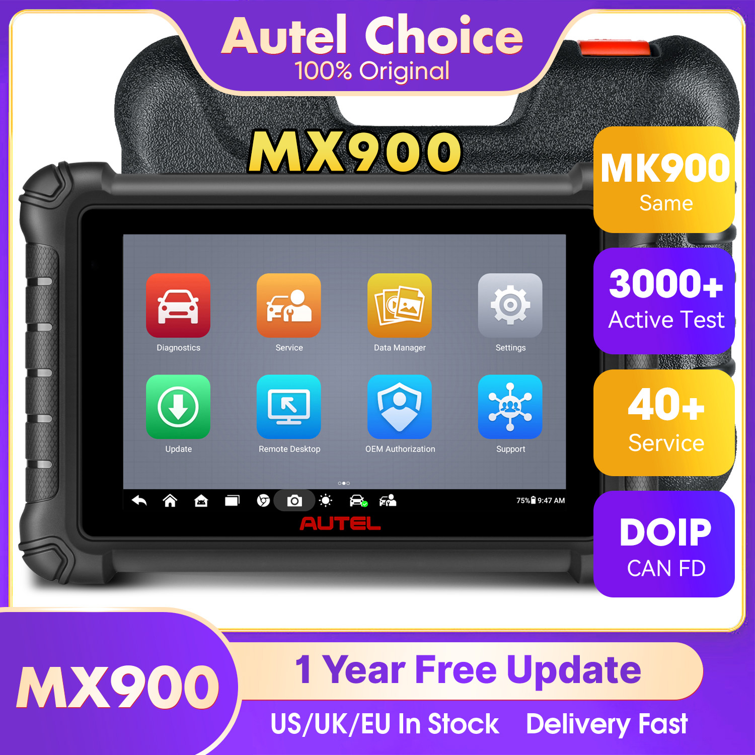 Autel MaxiCheck MX900 Automotivo Diagnostic Tool MK900 CAN FD/DoIP Bi-directionele OBD2 Scanner Tools Opgewaardeerd van MX808S MK808S