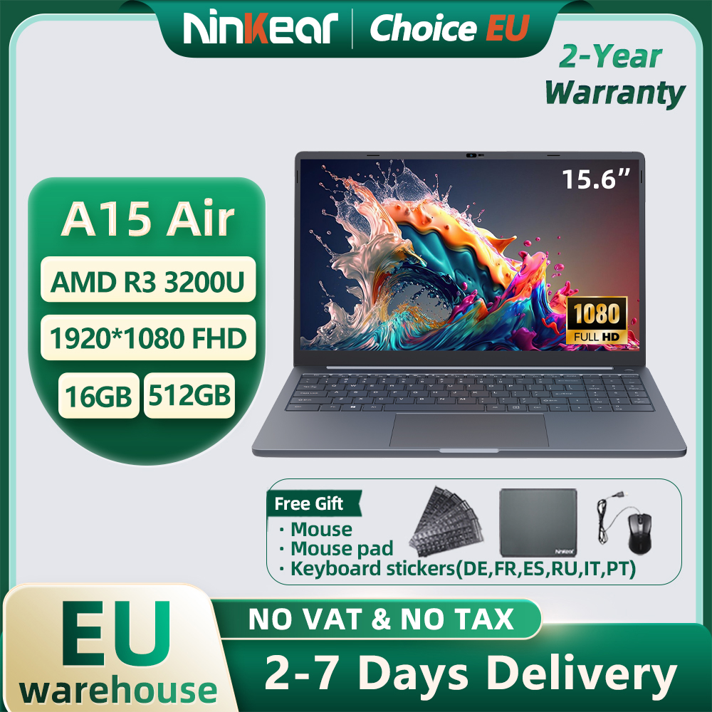 Laptop Ninkear A15 Air z procesorem AMD Ryzen ™   3 3200U 16GB DDR4+512GB SSD 15,6-calowy ekran FHD IPS 180 °   Otwieranie i zamykanie notesu biurowego