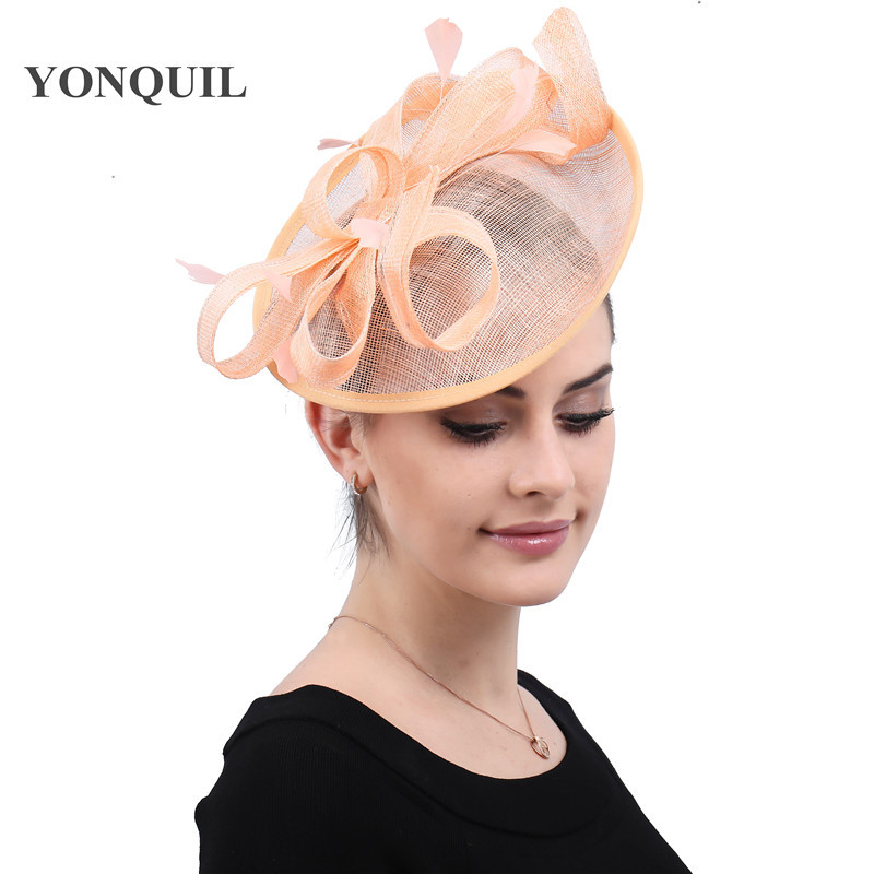 Topi pesta teh Cocktail mode baru untuk wanita, hiasan kepala bunga bulu Gereja pernikahan, musim balap Kentucky Sinamay Fascinator