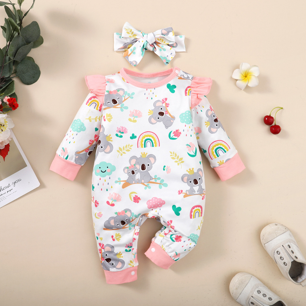 Body para bebé recién nacido, mono bonito de koala + diadema, 2 uds., apto para bebé de 1 a 12 meses, traje sobre orugas para primavera y otoño