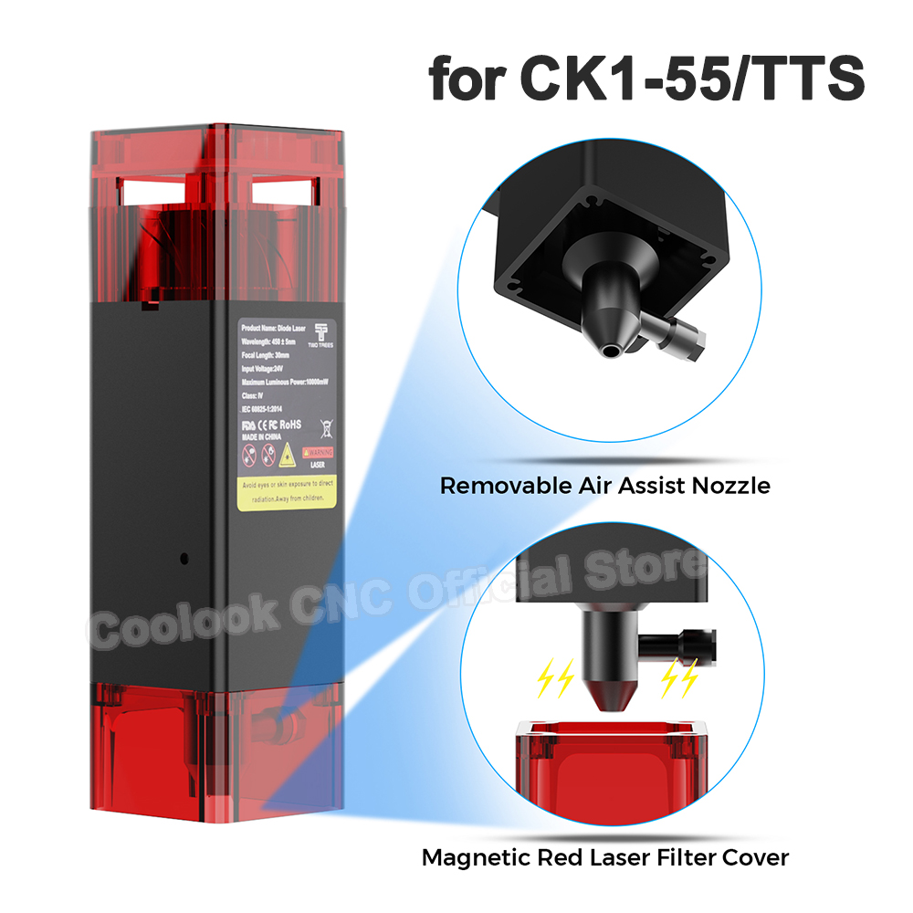 COOLOOK 80W Laser Module For CK1-55 TTS-55 Pro TTS-10 Pro 10W Laser Power Laser Head Engraving Cutting Wood, Leather, Acrylic