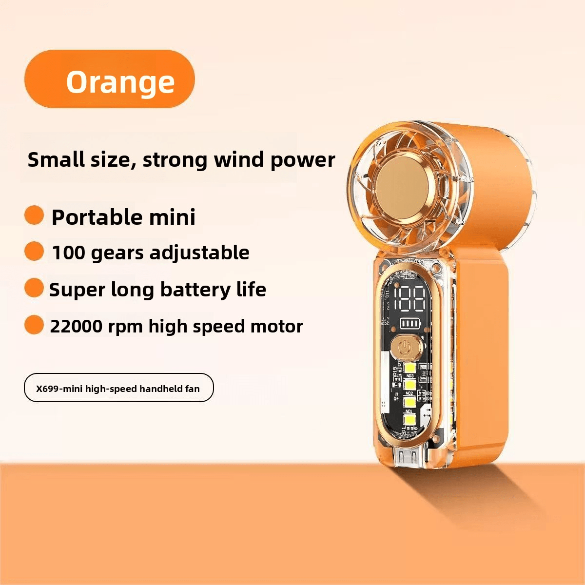 Mini Handheld Fan With Night Light, Dual Function Fan + Ambient Light, 100-Level Adjustment, 40,000 RPM, LED Display, X699 Mini Handheld Fan, Pocket Mini Fan, USB Rechargeable, Continuous Operation, Turbo Fan, Suitable For Outdoor