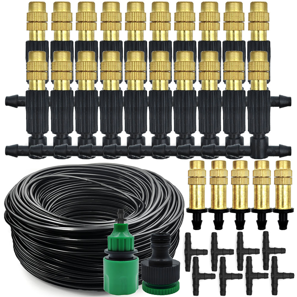 Sistema de Nebulización y Enfriamiento para Exteriores de 15M-30M, Riego de Jardín, Boquillas Atomizadoras de Latón de 1/4'', Manguera de 4/7mm para Patio e Invernadero