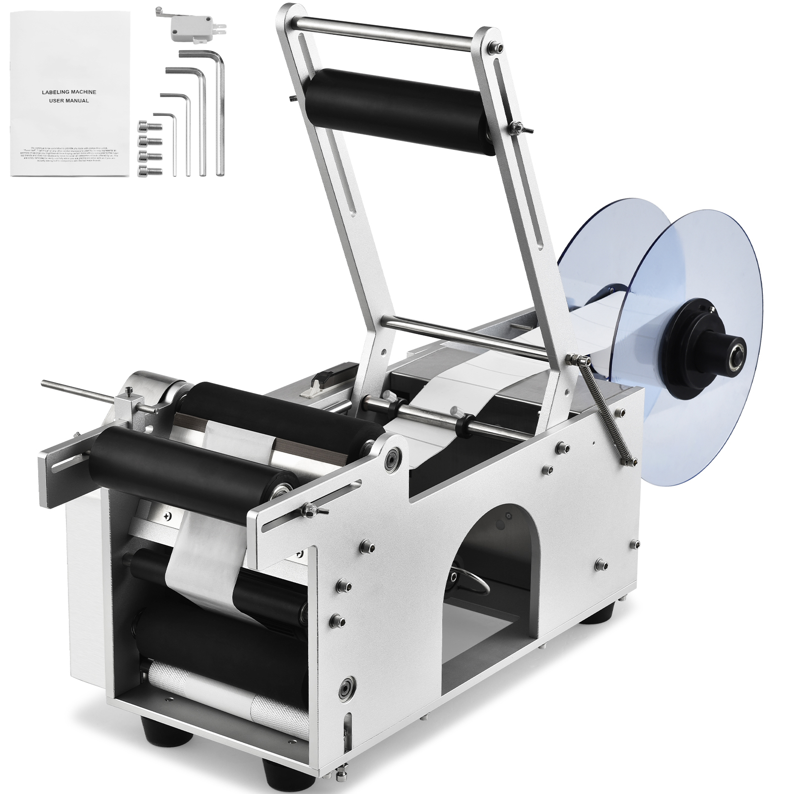 SucceBuy Etichettatrice semiautomatica per bottiglie rotonde 20-50 pz/min Applicatore di etichette elettrico per bottiglie Diametro 0,78-4,72 pollici