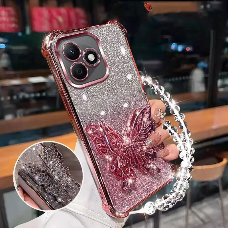Étui antichoc à paillettes pour Motorola MOTO Edge 60 50 Fusion Pro Neo G05, support de bracelet en cristal, coque avec support papillon