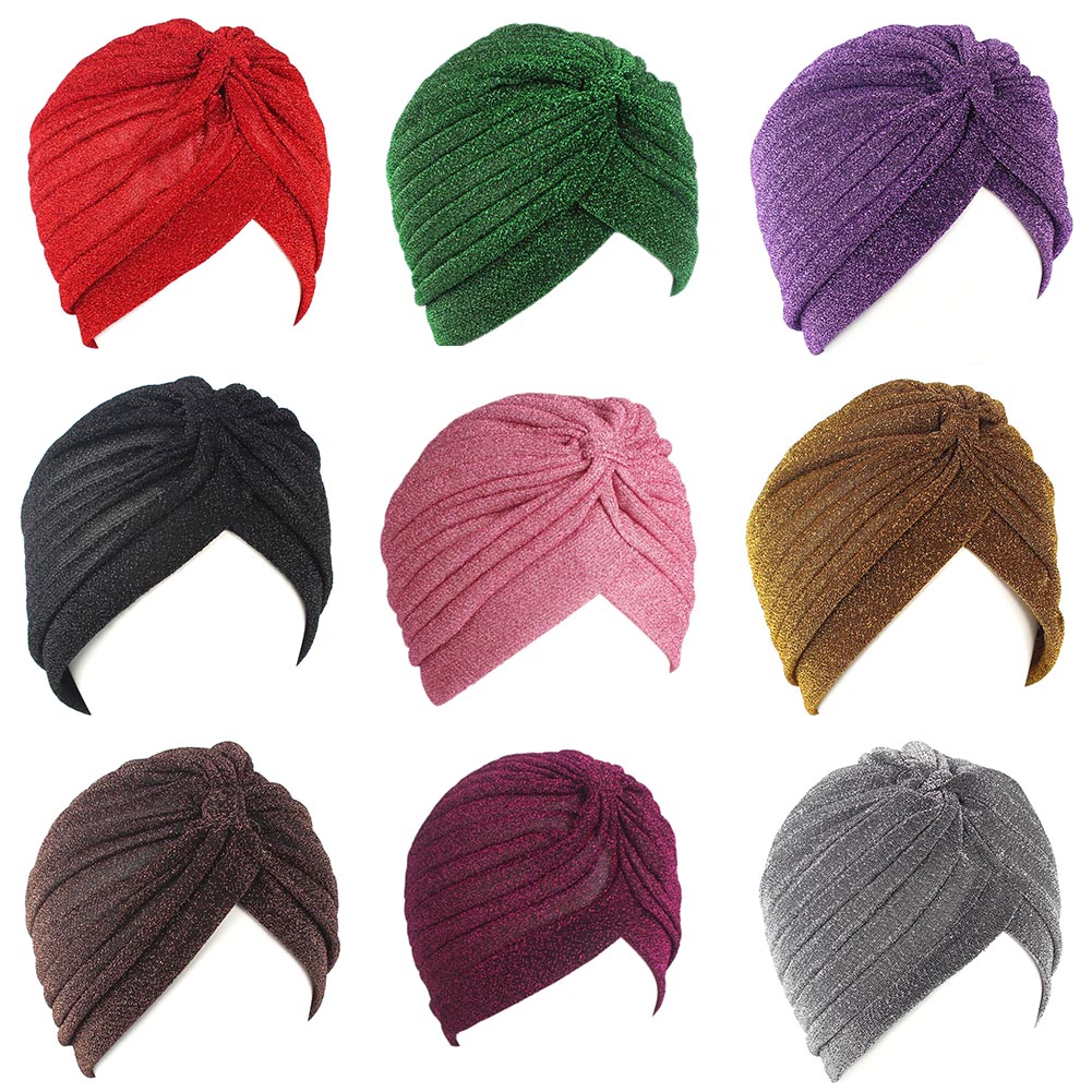 Hijabs muçulmanos para mulheres, lenço de seda brilhante dourado e prateado, envoltório atado superior, chapéu indiano, turbante feminino