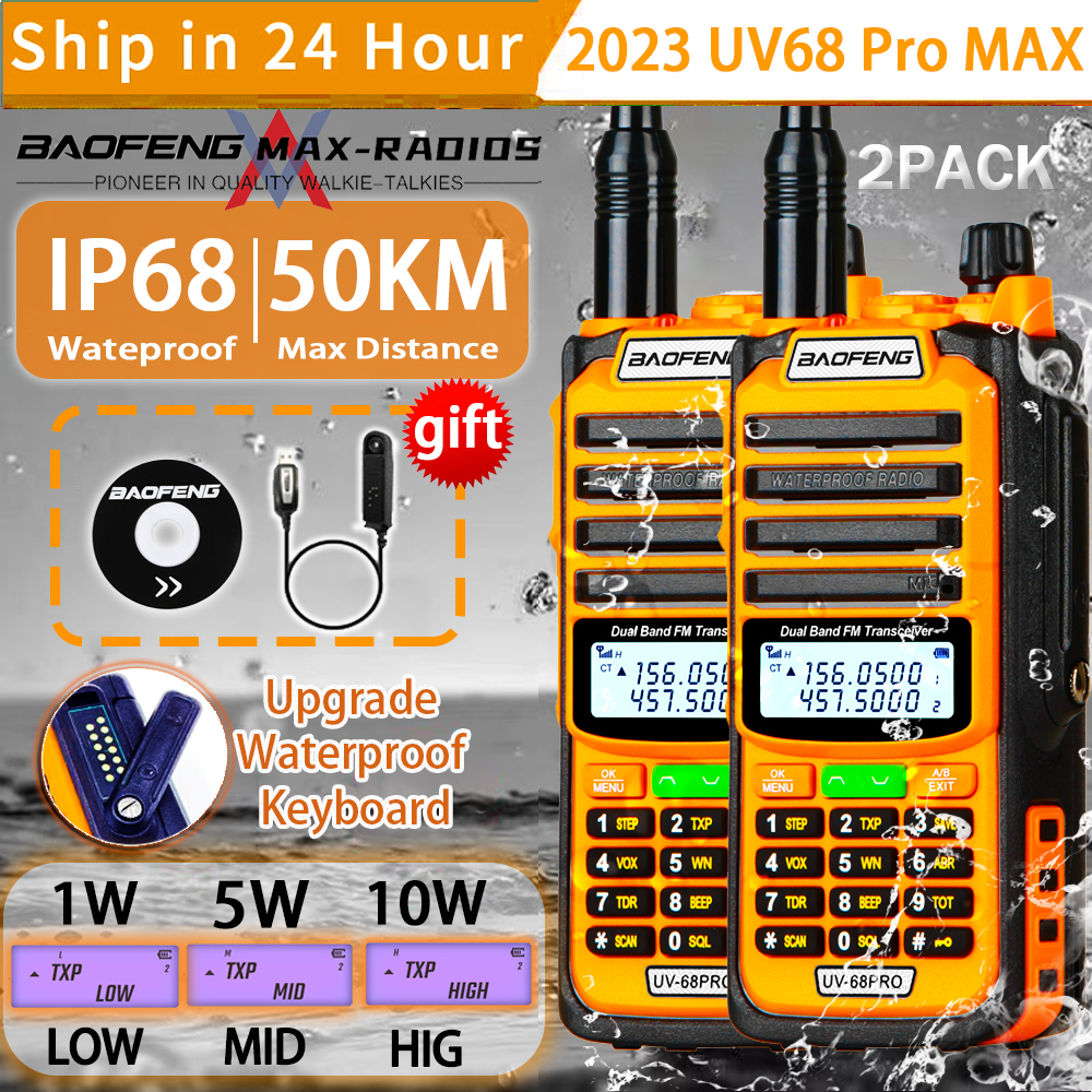 Baofeng-walkie-talkie UV-68 PRO MAX, mayor capacidad, alta potencia, IP68, resistente al agua, distancia de largo alcance, banda Dual, actualización de tipo C, UV9R