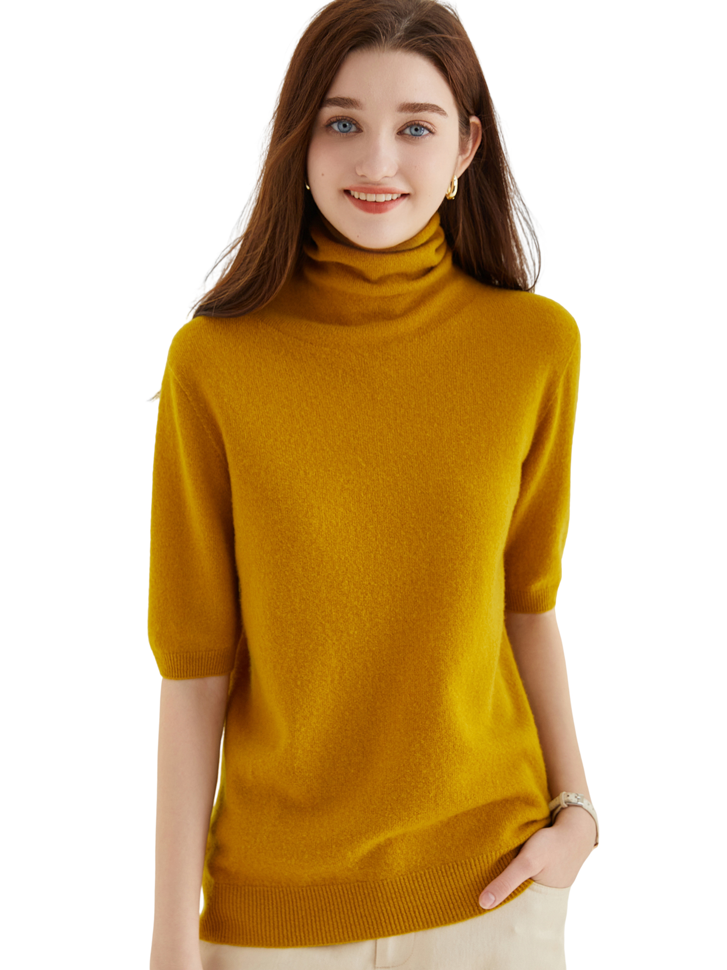 Top in maglia da donna Manica corta Moda Donna Maglioni Nuovo 100% lana merino Maglieria Maglione vintage Dolcevita Pullover Abbigliamento