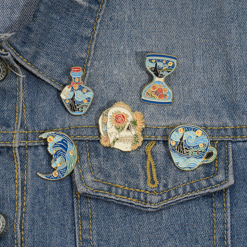 Épingles en émail de peinture à l'huile de ciel étoilé de Van Gogh, broches personnalisées de peintre célèbre de tournesol, insignes de revers, cadeau drôle de bijoux pour l'ami