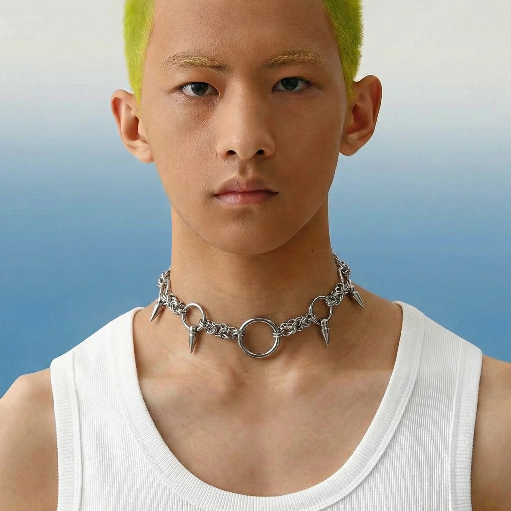 Kalung Punk Gothic Bertabur Paku Keling Vintage Choker Hip Hop Kalung Baja Titanium Untuk Pesta Pria Wanita Perhiasan Hadiah