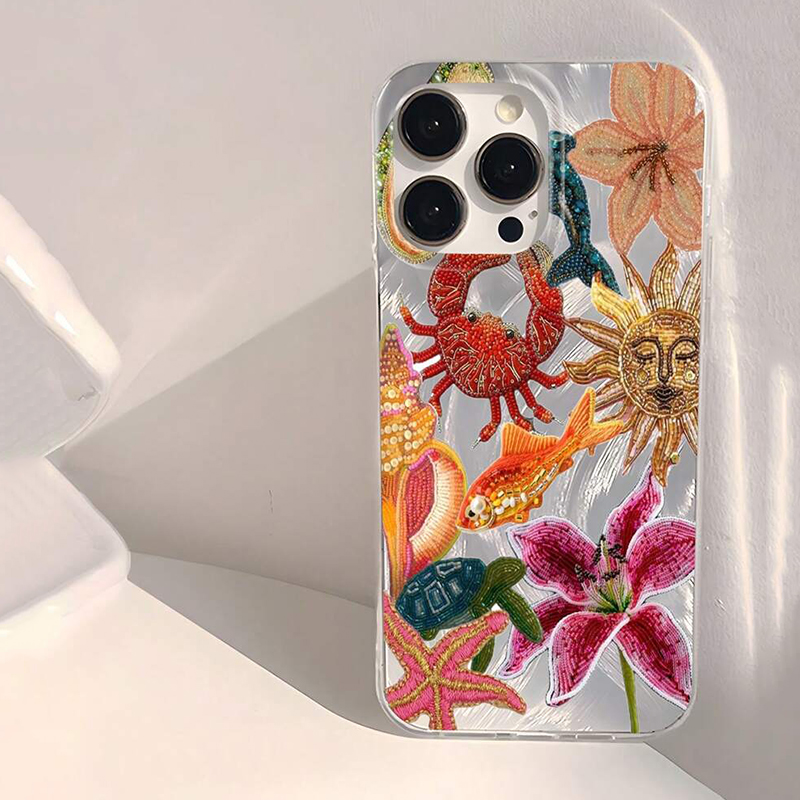 Casing Ponsel Pola Bunga Bintang Kepiting Berbentuk Hati untuk iPhone 17 16 Pro Max 15 14 13 12 11 XS X XR 16E 7 8 Plus 17Air Cover