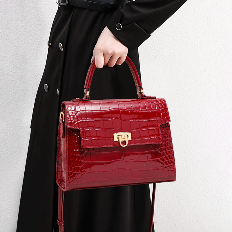 Nowa damska torebka z motywem krokodyla ze skóry lakierowanej wierzchnia warstwa skóry bydlęcej w stylu wysokiej jakości torba Crossbody na jedno ramię