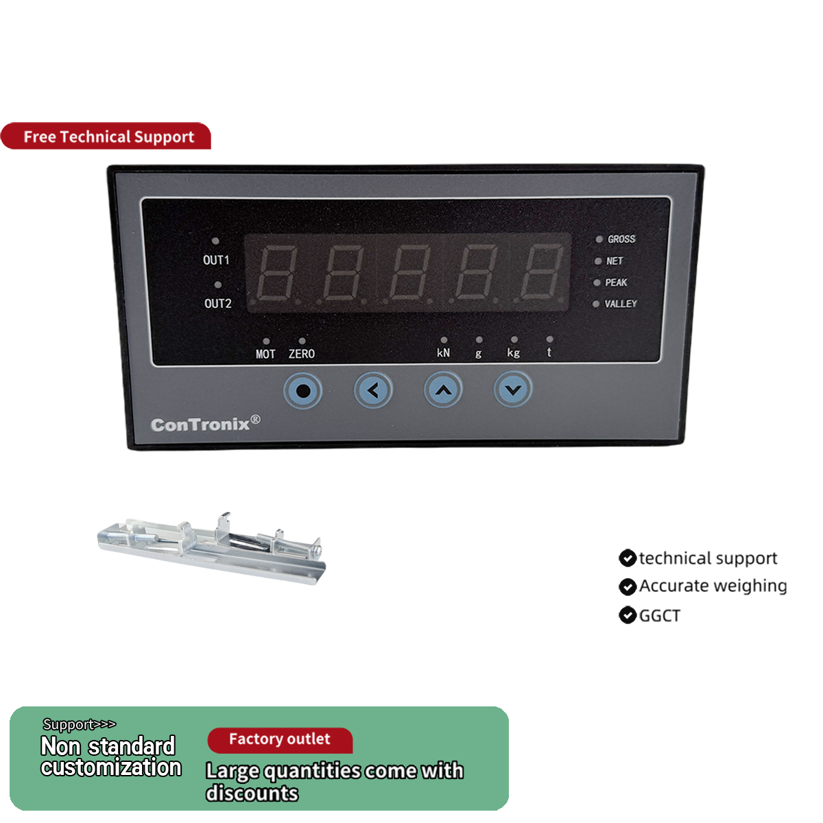 Indicateur de pesage haute précision 160x80mm, contrôleur de cellule de pesage 220V AC, 2 sorties relais pour la mesure de la force de pression