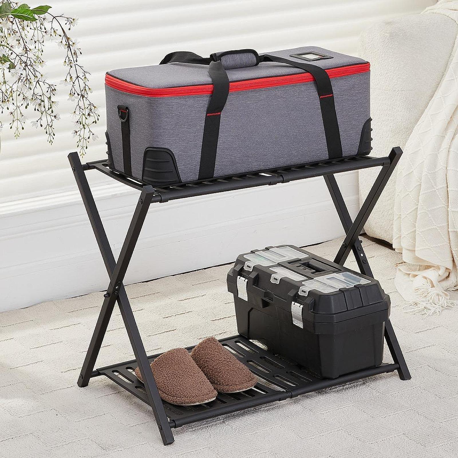 Rack de bagagem de metal para quarto de hóspedes, dobrável, leve, economizador de espaço, organizador, prateleira, mala, suporte para sala de estar, decoração de casa