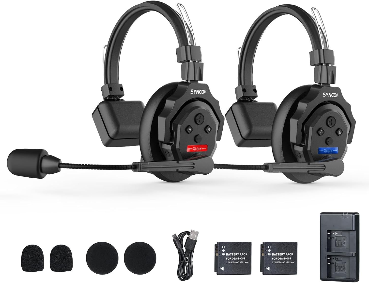 SYNCO XTALK X2 Беспроводная система внутренней связи, связь-гарнитура 2,4 ГГц для 2 человек с рабочим временем на 24 часа, 350 м/1148 футов