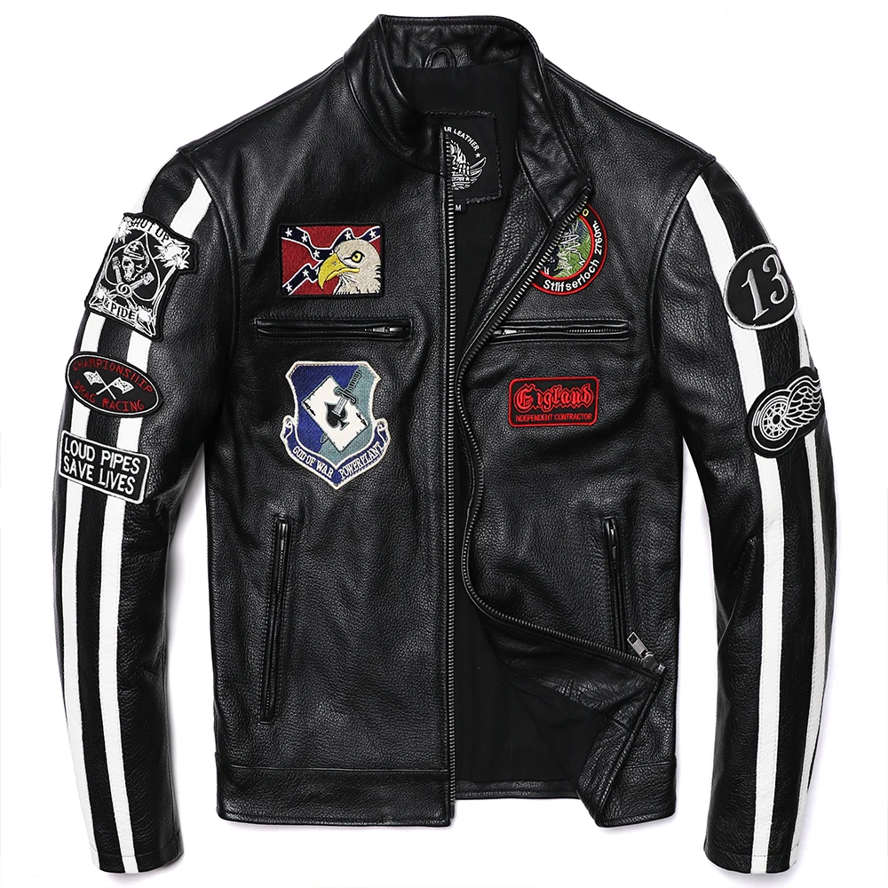 Neue Stickerei Motorrad Biker Echtes Leder Jacke männer Natürliche Rindsleder Qualität Mantel Dünne Kurze Kleidung Jacken