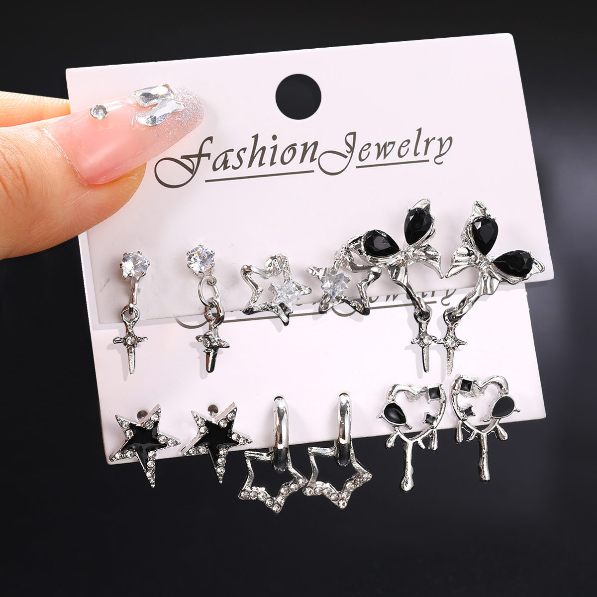 Conjunto de pendientes góticos de mariposa negra y estrella de cristal para mujer y niña, aretes con forma de corazón estético Vintage, accesorios de joyería Y2K a la moda