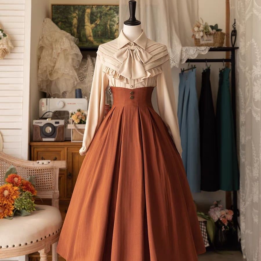 Lolita 2025 nueva media falda Y2K de Lolita para mujer elegante CLA ajustado clásico simple falda larga versátil