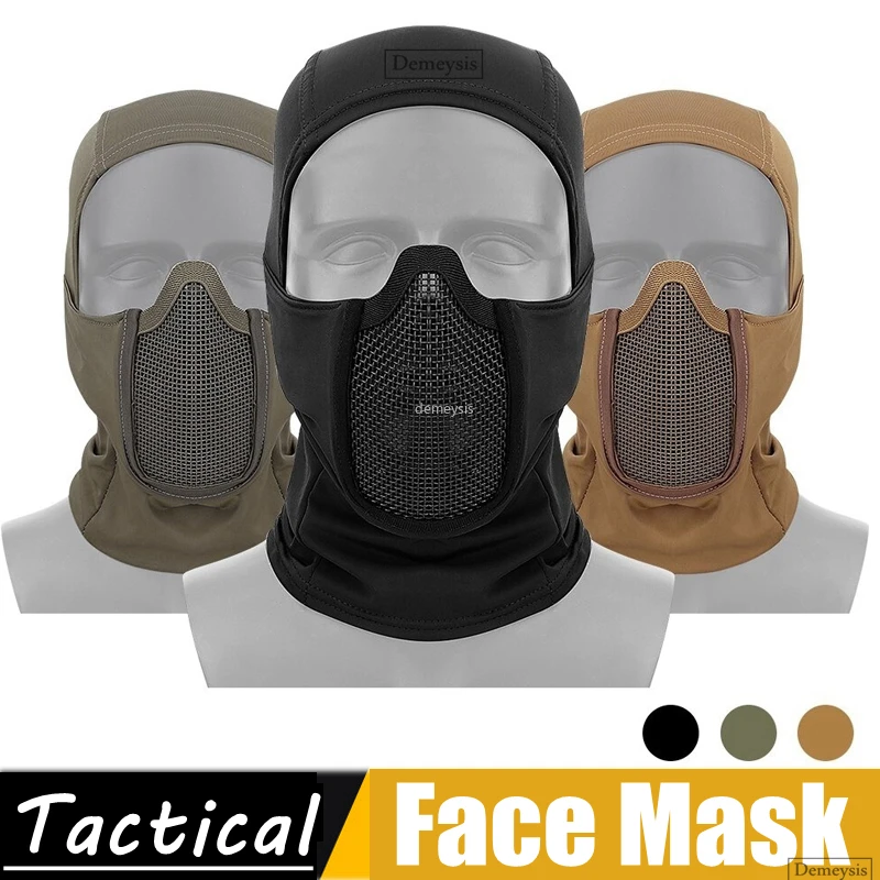 Kominiarka taktyczna z siatki Airsoft Paintball Pełna ochrona twarzy Kaptur w stylu Ninja Stalowa metalowa maska ​​Składana konstrukcja