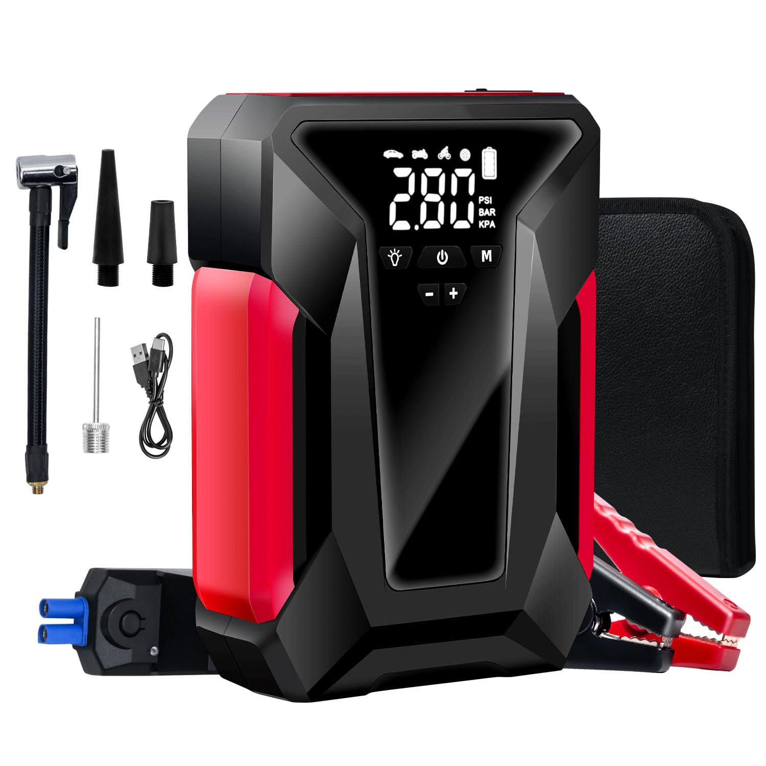 Car Jump Starter with Air Compressor, 4000A Peak 29800mAh Car Battery Charger with Air Compressor, 12V Jump Box for Car Battery