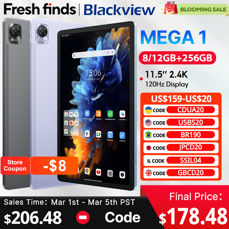 【World Premiere】Blackview MEGA 1 Tablet 11.5 inch 2.4K 120Hz Display 12GB 256GB 8800mAh 50MP+13MP Camera 33W Fast Charging Pad