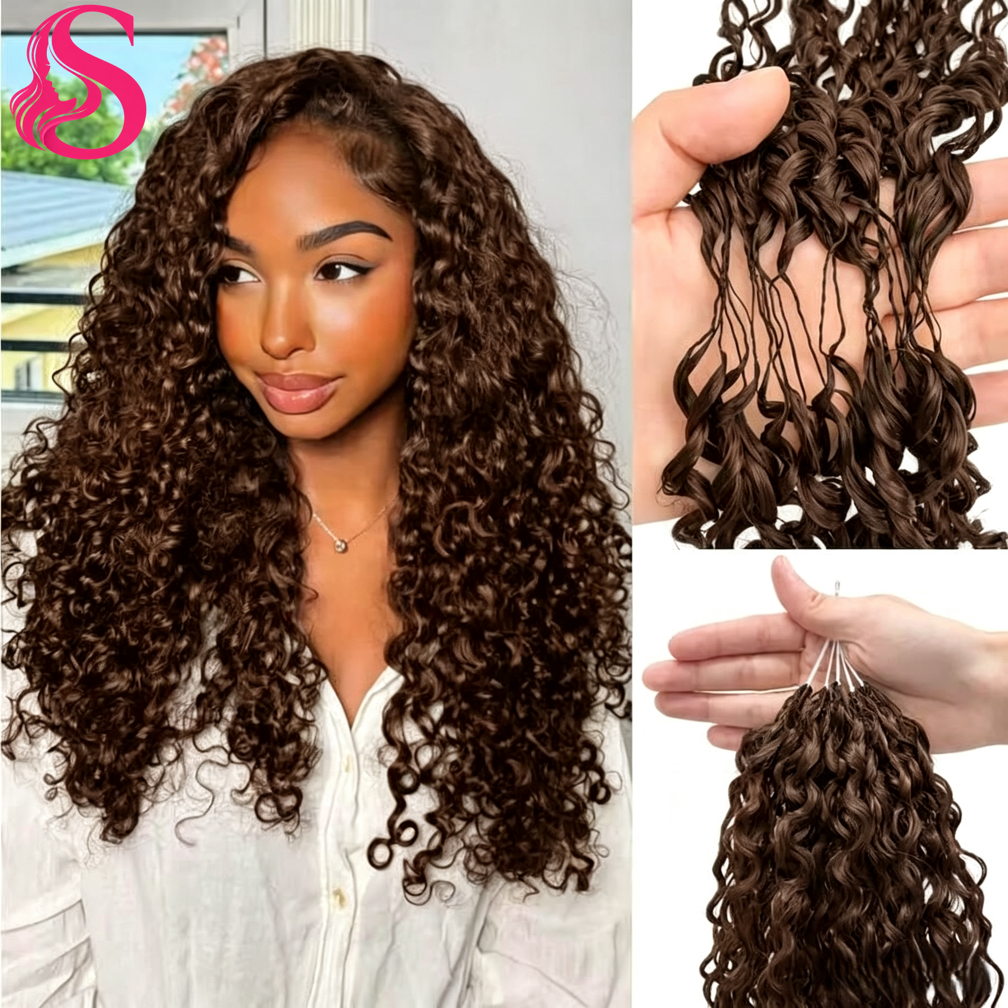 Extensions de cheveux humains au crochet Smilegirl, couleur brun chocolat, pour tresses, bouclées crépues, pré-séparées, sans nœuds, petites spirales, cheveux bouclés au crochet