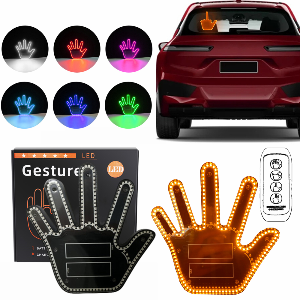 Lumière LED arina sans fil pour l'intérieur de la fenêtre de la voiture, geste, signe, route, rage, doigt du milieu vers le haut, drôle, l'hypothèse, main